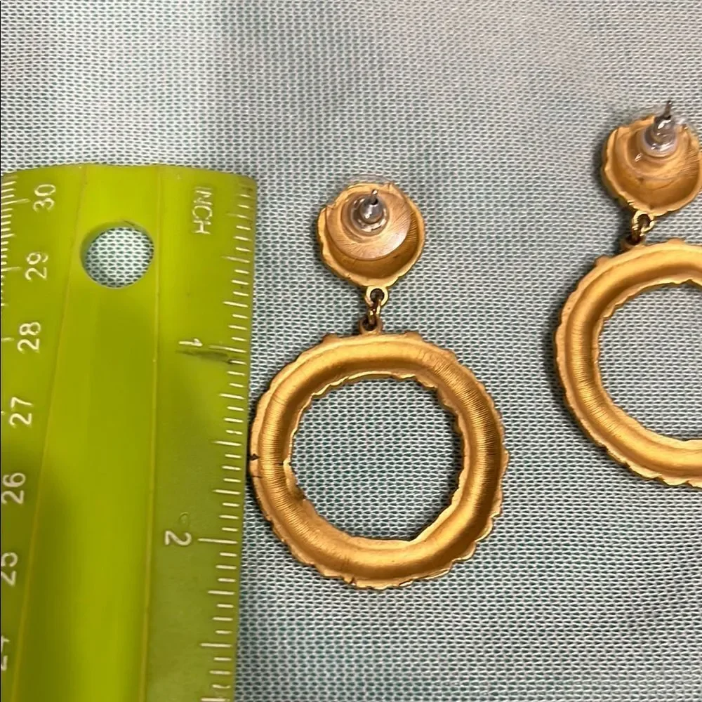 Gold Textured Hoop Earrings with Rosette Studs